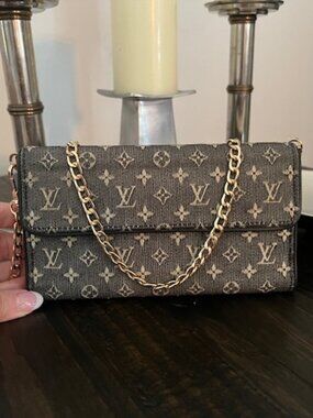 Louis Vuitton Monogram Mini Lin Black Continental Long Wallet WOC Style CA1015
